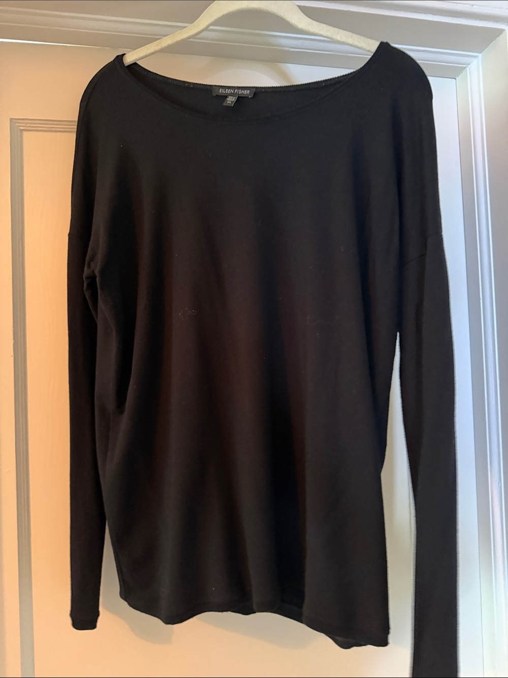 Eileen Fisher Black Boatneck Long Sleeve Top